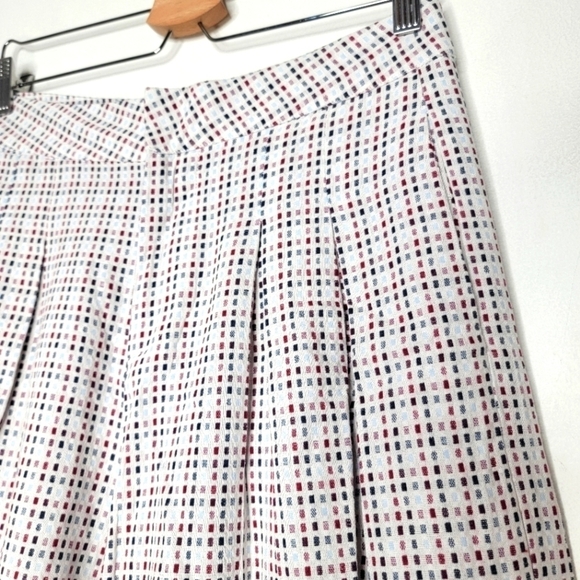 FARROW Fran Pleated High Rise Trousers Checked Jacquard Gaucho Women Medium Red - Picture 5 of 13